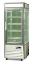 Armario expositor cristal a 4 caras. Modelo AEC-4. Plata. Temperatura  2º/8ºC. Capacidad 330 lt. Luz Led.  Medidas: 594*594*1850 mm.