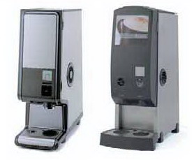 Dispensador de bebidas calientes con conexión de agua.