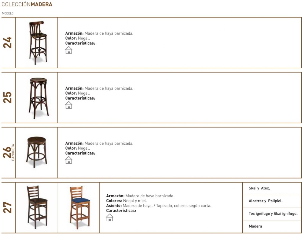 Taburetes  madera de hosteleria cafeteria